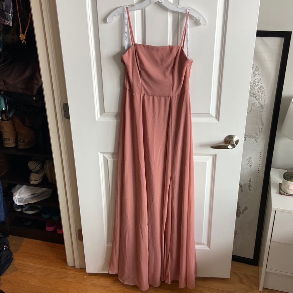 Spaghetti Strap Chiffon Bridesmaid Dress with Slit in Desert Coral